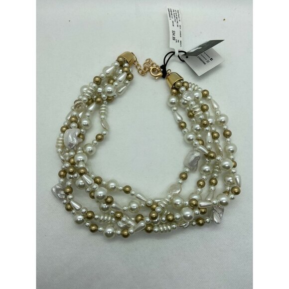 Mixed Pearls & Shells Multi Strand Necklace in Gold and White - Picture 3 of 9